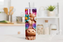 3D Cute Easter Highland Cow Tumbler Wrap PNG Product Image 2