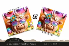 3D Cute Easter Highland Cow Tumbler Wrap PNG Product Image 3