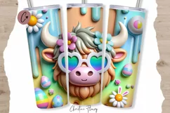 3D Cute Easter Highland Cow Tumbler Wrap PNG Product Image 1