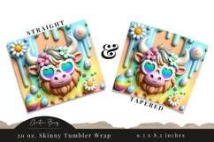 3D Cute Easter Highland Cow Tumbler Wrap PNG Product Image 3
