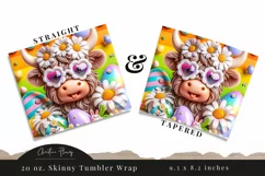 3D Daisy Highland Cow Tumbler Wrap PNG Product Image 3