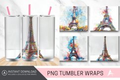 3D Eiffel Tower Watercolor Tumbler wrap Product Image 1