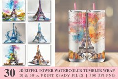 3D Eiffel Tower Watercolor Tumbler wrap Bundle Product Image 1