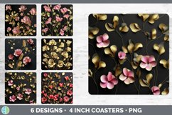 Bundle of six Black Sweet Peas Square Coaster designs.