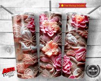 3D Embroidered Flowers 20 oz Skinny Tumbler Sublimation Product Image 3