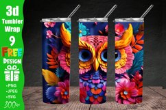 3D Embroidered Flower Owl 20 oz Skinny Tumbler Sublimation  Design, 3d Tumbler Wrap | 3d Paper Craft Tumbler Wrap PNG | Full Wrap Design | 20oz Tumbler Wraps, 3D Owl Tumbler Wrap, 3D Owl 20 oz Skinny Tumbler