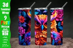 3D Embroidered Owl 20 oz Skinny Tumbler Sublimation Design, Straight And Tapered Tumbler Wrap, Instant Digital Download PNG