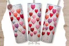 3D Embroidered Hearts Valentine Tumbler Wrap PNG | Valentine Product Image 1