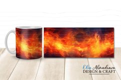 Bundle of 5 wrap designs with realistic hot fire flames for sublimation on 11Oz, 12Oz and 15Oz MUGS, Burning flame horizontal pattern on black background for gifts for hot coffee lovers, man, firefighters, for campings.