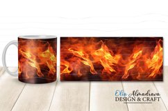 Bundle of 5 wrap designs with realistic fire flames for sublimation on 11Oz, 12Oz and 15Oz MUGS, Burning flame horizontal pattern on black background for gifts for hot coffee lovers, man, firefighters, for campings.
