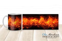Bundle of 5 wrap designs with realistic hot fire flames for sublimation on 11Oz, 12Oz and 15Oz MUGS, Burning flame horizontal pattern on black background for gifts for hot coffee lovers, man, firefighters, for campings.
