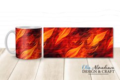 Bundle of 5 wrap designs with realistic hot fire flames for sublimation on 11Oz, 12Oz and 15Oz MUGS, Burning flame horizontal pattern on black background for gifts for hot coffee lovers, man, firefighters, for campings.