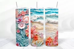 3D Floral Beach 20 oz Skinny Tumbler Wrap Sublimation Design