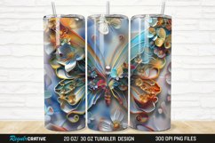 3D Floral Butterfly 20/30oz Skinny Tumbler Product Image 1