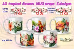 Bundle of 5 tropical wrap designs for sublimation on 11Oz, 12Oz and 15Oz cricut mug press with 3D exotic hawaiian Flowers and palm leaves for birthday, gift.