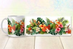 5 tropical wrap designs for sublimation on 11Oz, 12Oz and 15Oz MUGS with 3D exotic Flowers and palm leaves for birthday, gift.