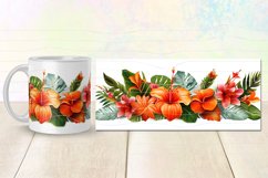 5 tropical wrap designs for sublimation on 11Oz, 12Oz and 15Oz MUGS with 3D exotic Flowers and palm leaves for birthday, gift.