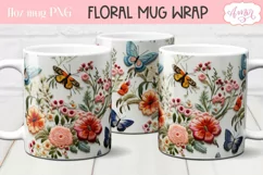 3D floral embroidery mug wrap design PNG for sublimation Product Image 1