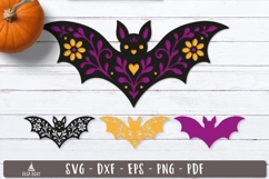 3d Floral Halloween Bat Layered SVG design