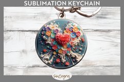 3D Floral Hearts v12 Round Keychain Sublimation Product Image 1