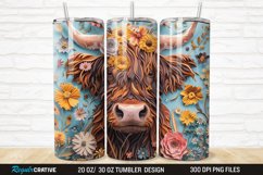3D Floral Highland Cow 20/30oz Skinny Tumbler Product Image 1