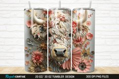3D Floral Highland Cow 20/30oz Skinny Tumbler Product Image 1