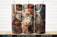 3D Floral Highland Cow 20/30oz Skinny Tumbler Product Image 1