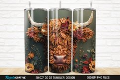 3D Floral Highland Cow 20/30oz Skinny Tumbler Product Image 1