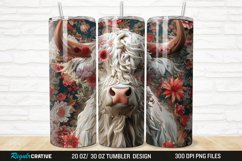 3D Floral Highland Cow 20/30oz Skinny Tumbler Product Image 1