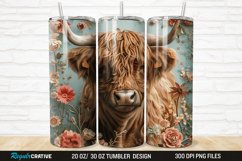 3D Floral Highland Cow 20/30oz Skinny Tumbler Product Image 1