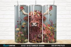 3D Floral Highland Cow 20/30oz Skinny Tumbler Product Image 1