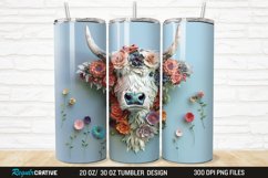 3D Floral Highland Cow 20/30oz Skinny Tumbler Product Image 1