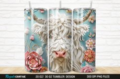 3D Floral Highland Cow 20/30oz Skinny Tumbler Product Image 1