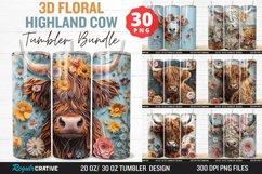 3D Floral Highland Cow Tumbler Wrap Bundle Product Image 1