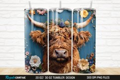 3D Floral Highland Cow 20/30oz Skinny Tumbler Product Image 1
