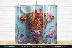 3D Floral Highland Cow 20/30oz Skinny Tumbler Product Image 1