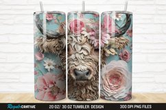 3D Floral Highland Cow 20/30oz Skinny Tumbler Product Image 1