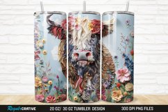 3D Floral Highland Cow 20/30oz Skinny Tumbler Product Image 1