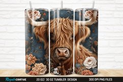 3D Floral Highland Cow 20/30oz Skinny Tumbler Product Image 1