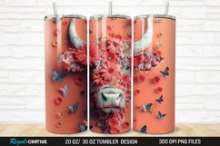3D Floral Highland Cow 20/30oz Skinny Tumbler Product Image 1
