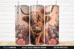 3D Floral Highland Cow 20/30oz Skinny Tumbler Product Image 1