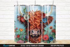 3D Floral Highland Cow 20/30oz Skinny Tumbler Product Image 1