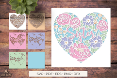 3D Floral Sister Heart SVG Layered card