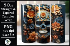 Orange and blue 3D florals with skull being shown on a 20oz skinny tumbler