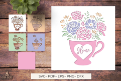 3D Floral Teacup Home SVG Layered card