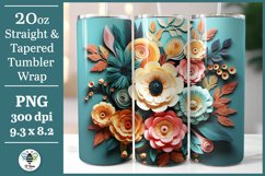 3D teal and pink paper cut flowers being shown on a 20oz skinny tumbler