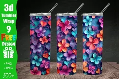 3D Floral Tumbler Wrap, Flower Tumbler Wrap PNG, 3D Embroidered Flowers 20 oz Tumbler, Full Wrap Tumbler