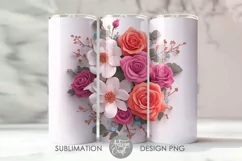 3D flower tumbler wrap PNG showing roses as digital download 