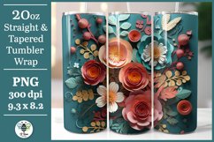 3D teal and pink paper cut floral sublimation design being shown on a 20oz skinny tumbler