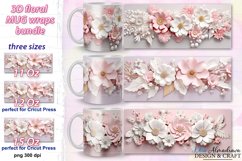 3 beautiful wrap designs for sublimation on 11Oz, 12Oz and 15Oz MUGS with 3D pastel colors Flowers for birthday, wedding, gift.